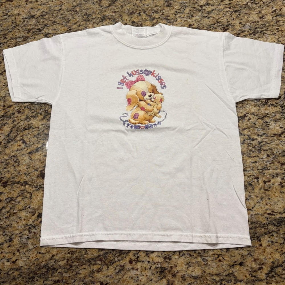 Jerzees Kids White Hugs and Kisses From Nana Puppy T-Shirt Large Vintage v